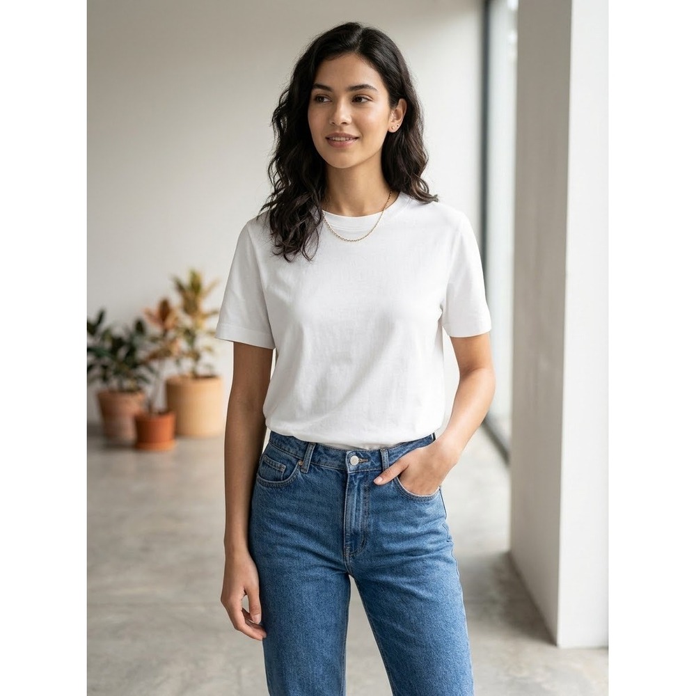 COS Womens White Short Sleeve Crew Neck 100% Cotton T-Shirt Size M
